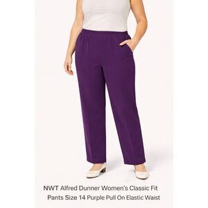 NWT Alfred Dunner Women’s Classic Fit Pants Size 14 Purple Pull On Elastic Waist